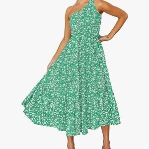 Amazon Green One-Shoulder Sundress Midi